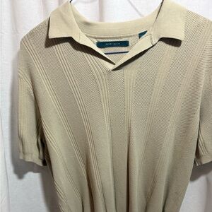 Perry Ellis Textured Knit Polo Shirt Mens Large Beige 90s Dad Golf Core Minimal